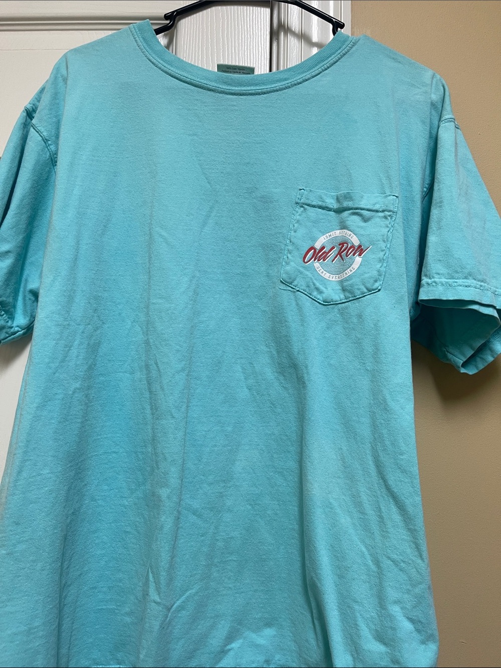 Men's Short Sleeve Pocket Tee in Aqua with Chest Logo